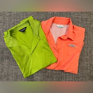 Mens salmon Columbia PFG and Brooks Brothers men’s lime green country club polo
